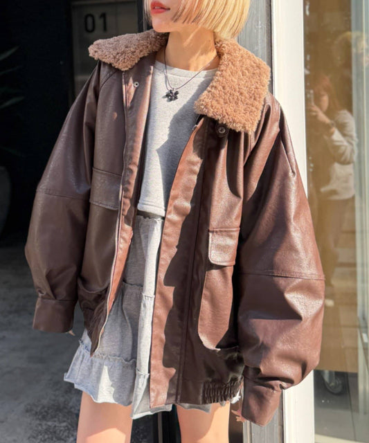 w closet 可拆毛毛領口仿皮外套