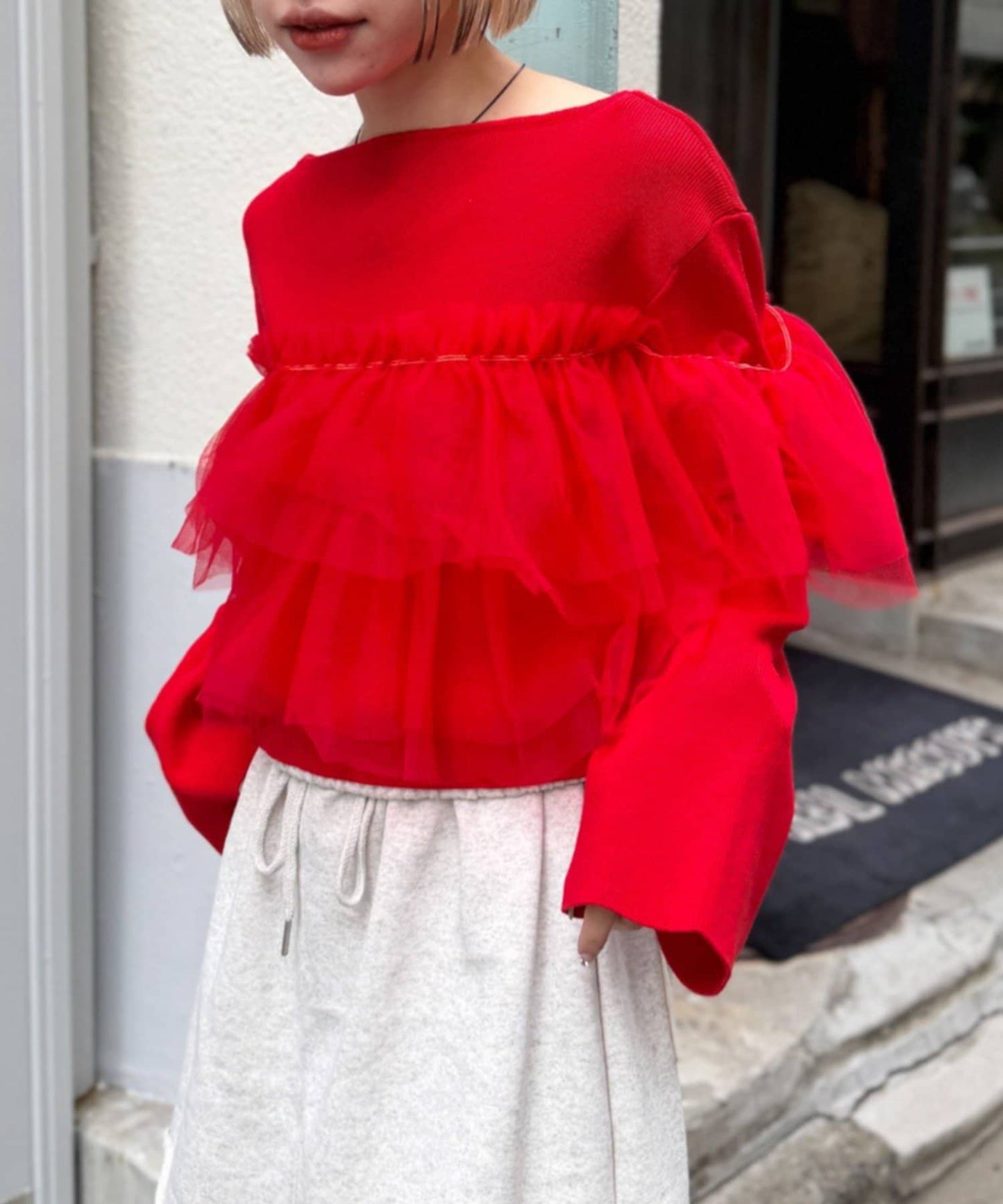 w closet 薄紗荷葉邊針織