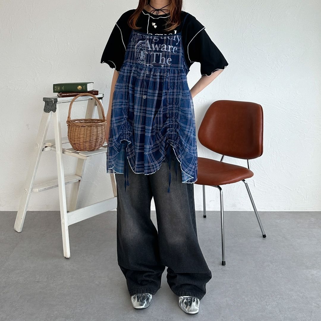 Kutir 格紋紗紗吊帶