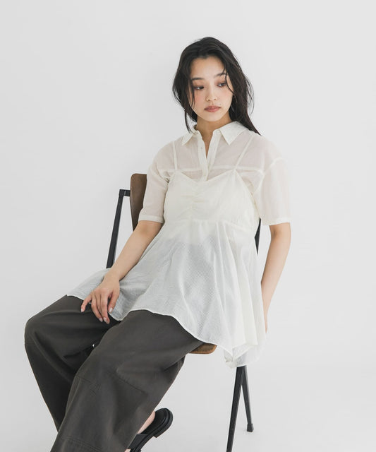 KBF 條紋透膚襯衫+背心SET - Image 3