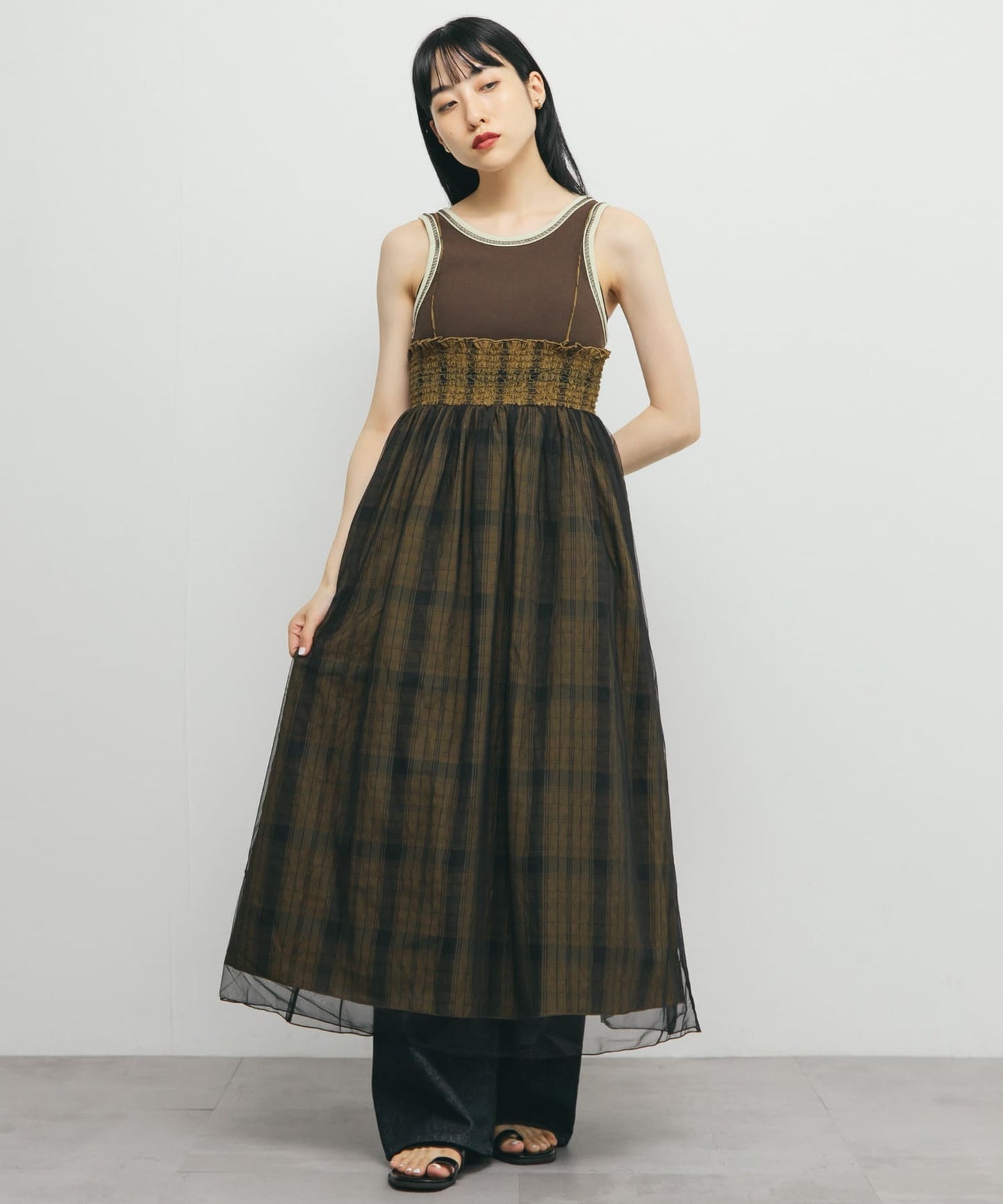 KBF 2 way薄紗格紋半身裙