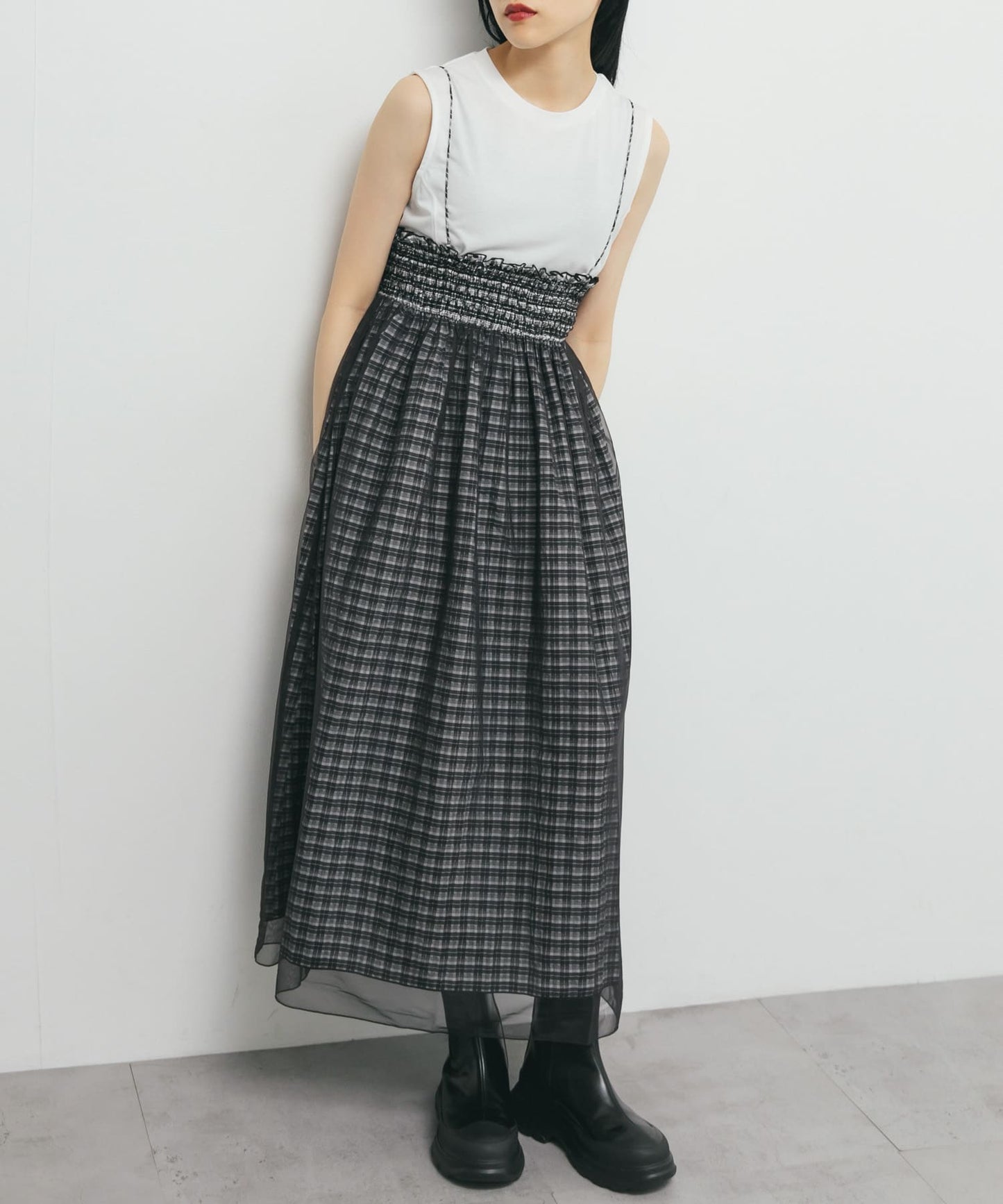 KBF 2 way薄紗格紋半身裙