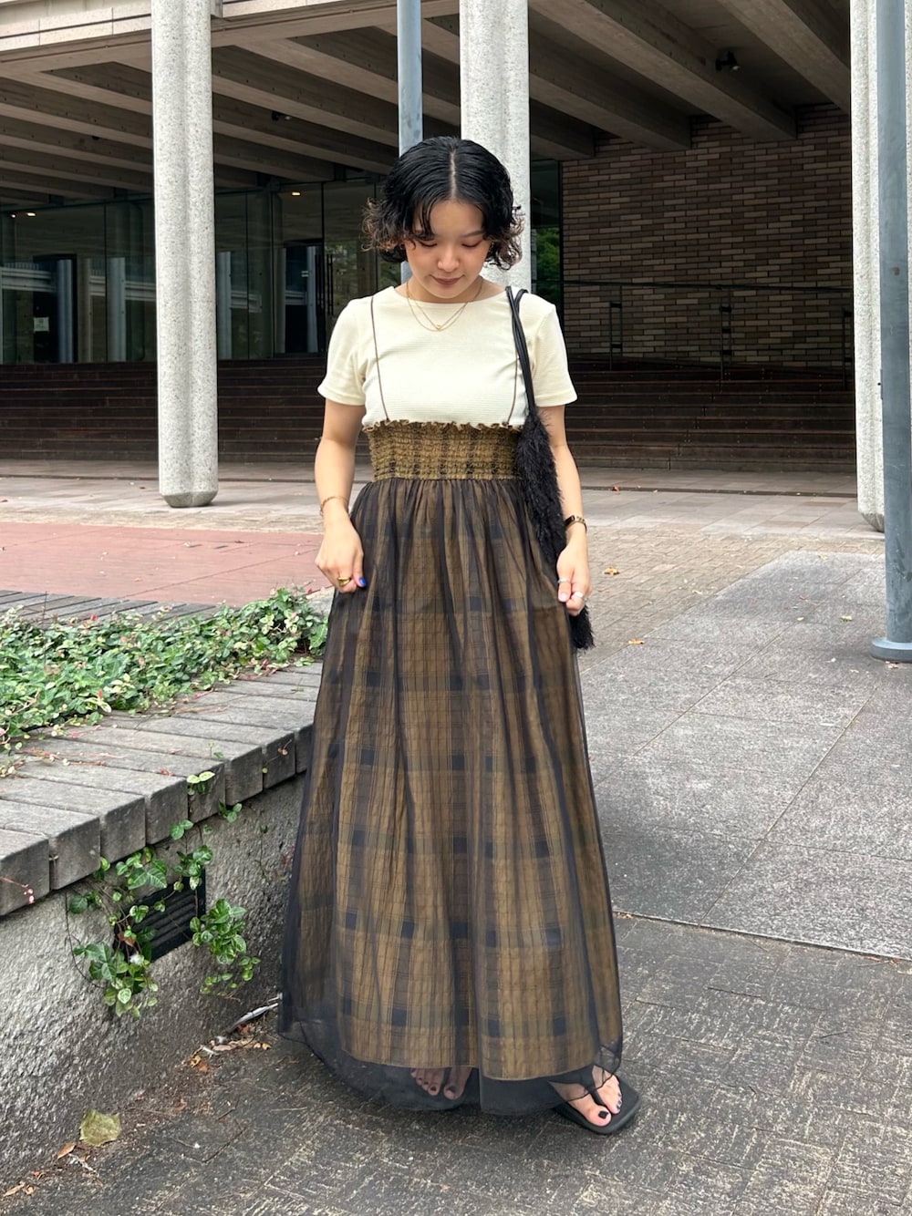 KBF 2 way薄紗格紋半身裙