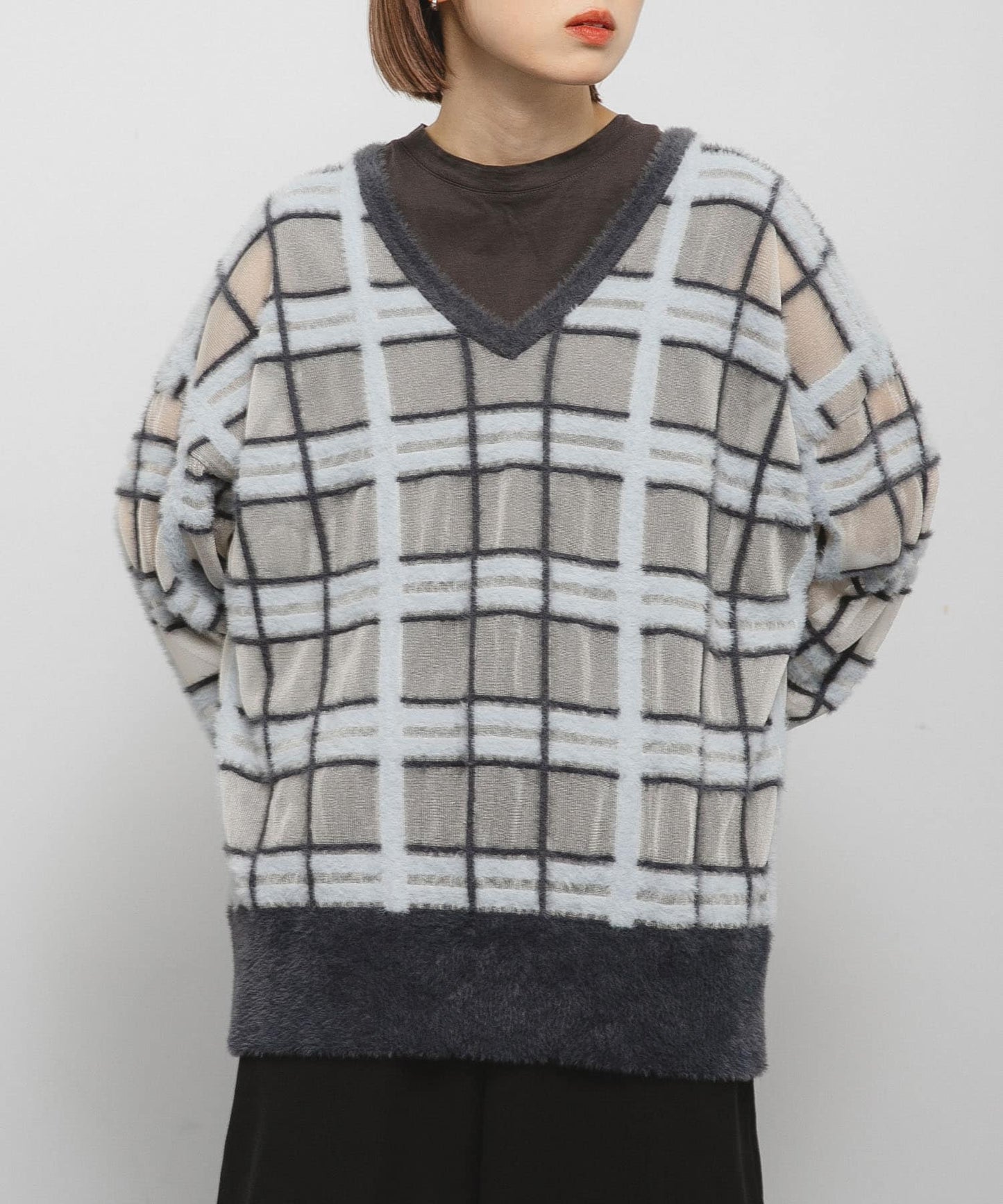 KBF sheer check feather knit