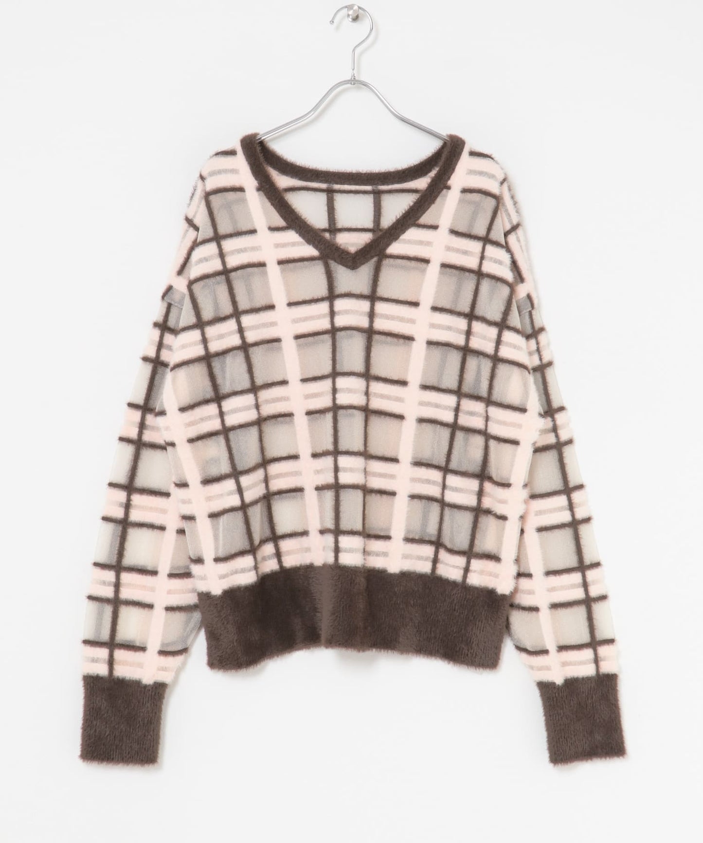 KBF sheer check feather knit