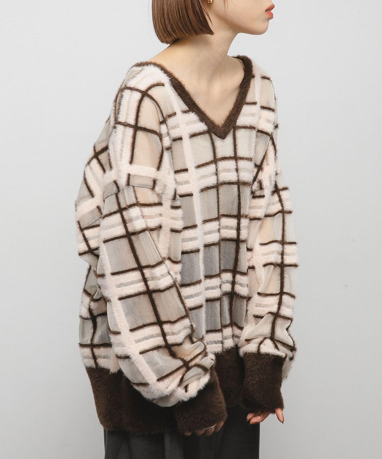 KBF sheer check feather knit