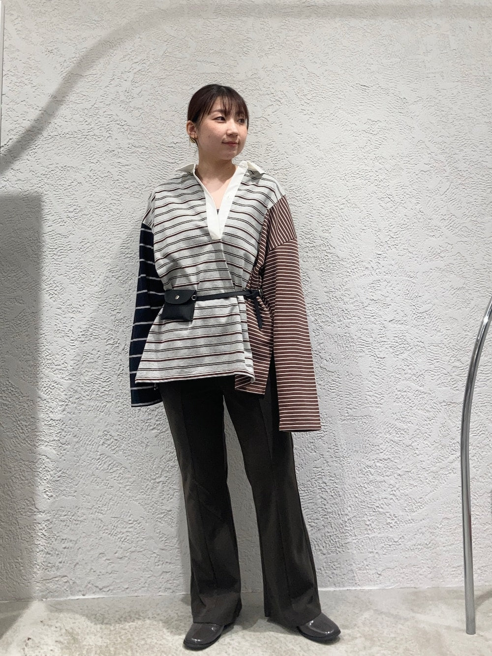 KBF 寬鬆條紋拼接上衣