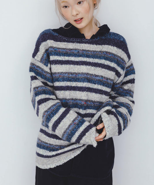 KBF 微金蔥橫條寬鬆針織Top