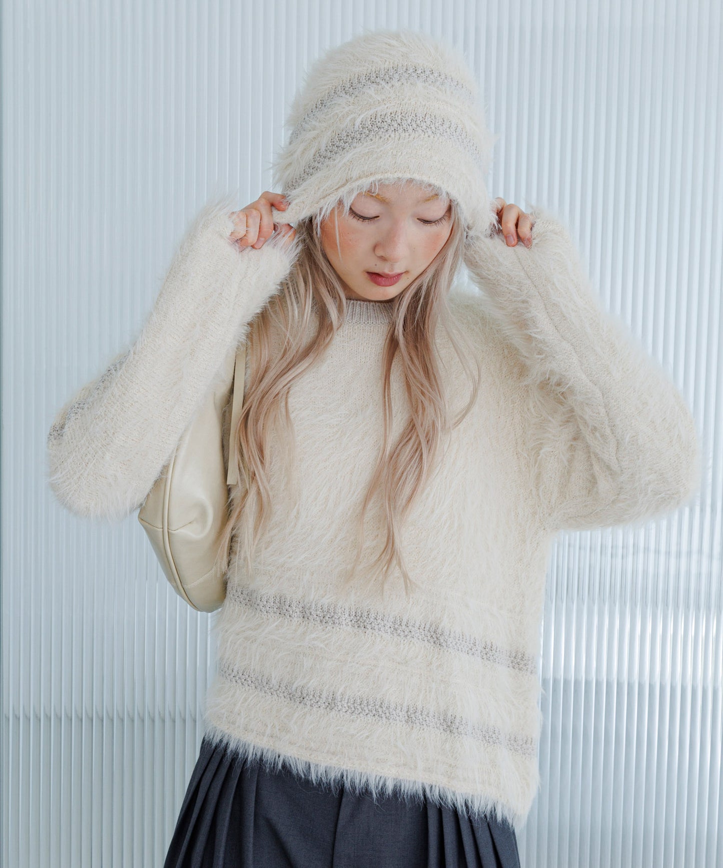 KBF line design shaggy knit beanie