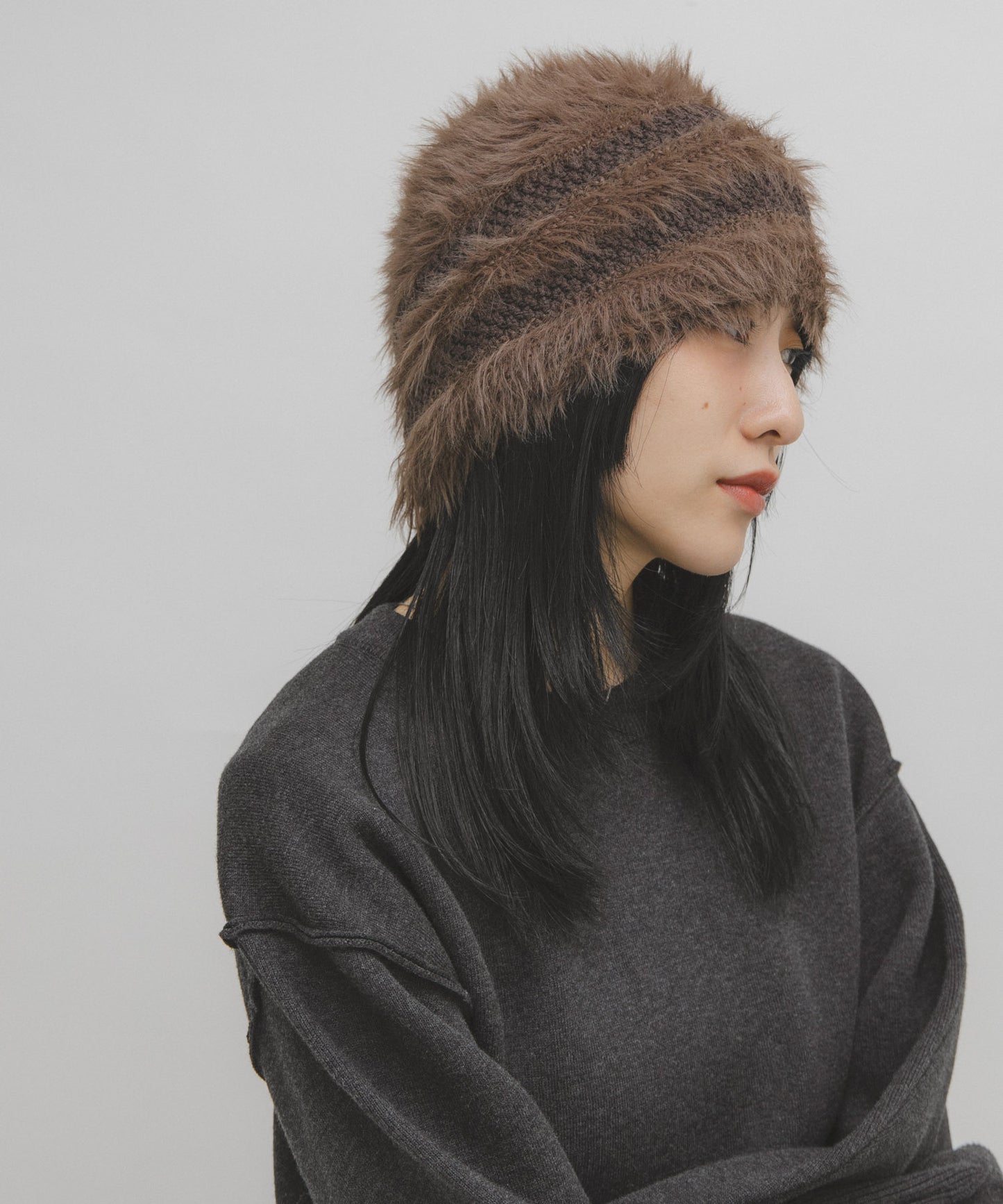 KBF line design shaggy knit beanie