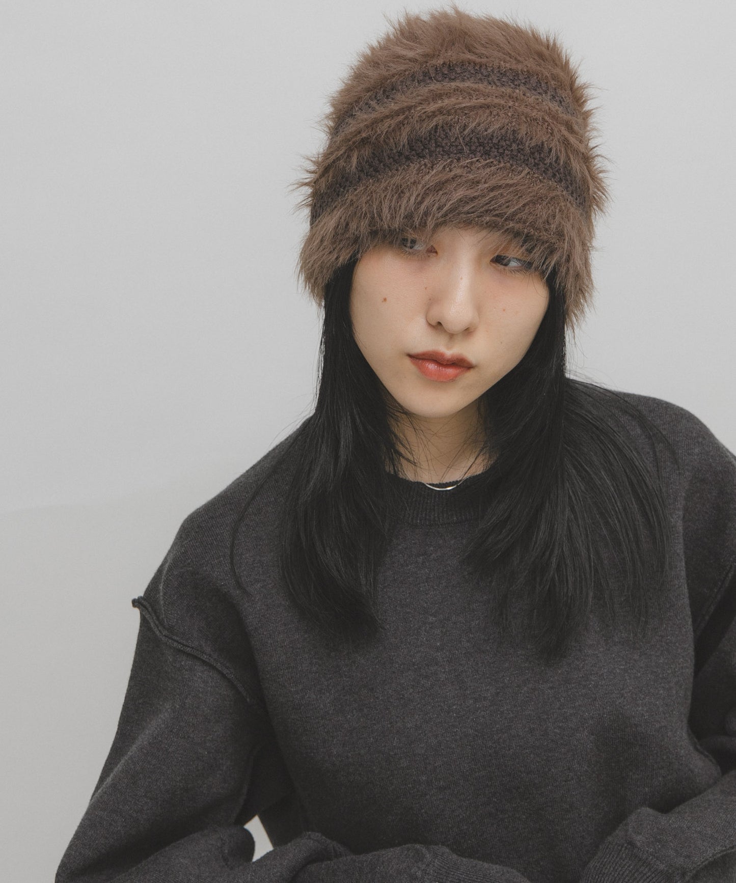 KBF line design shaggy knit beanie