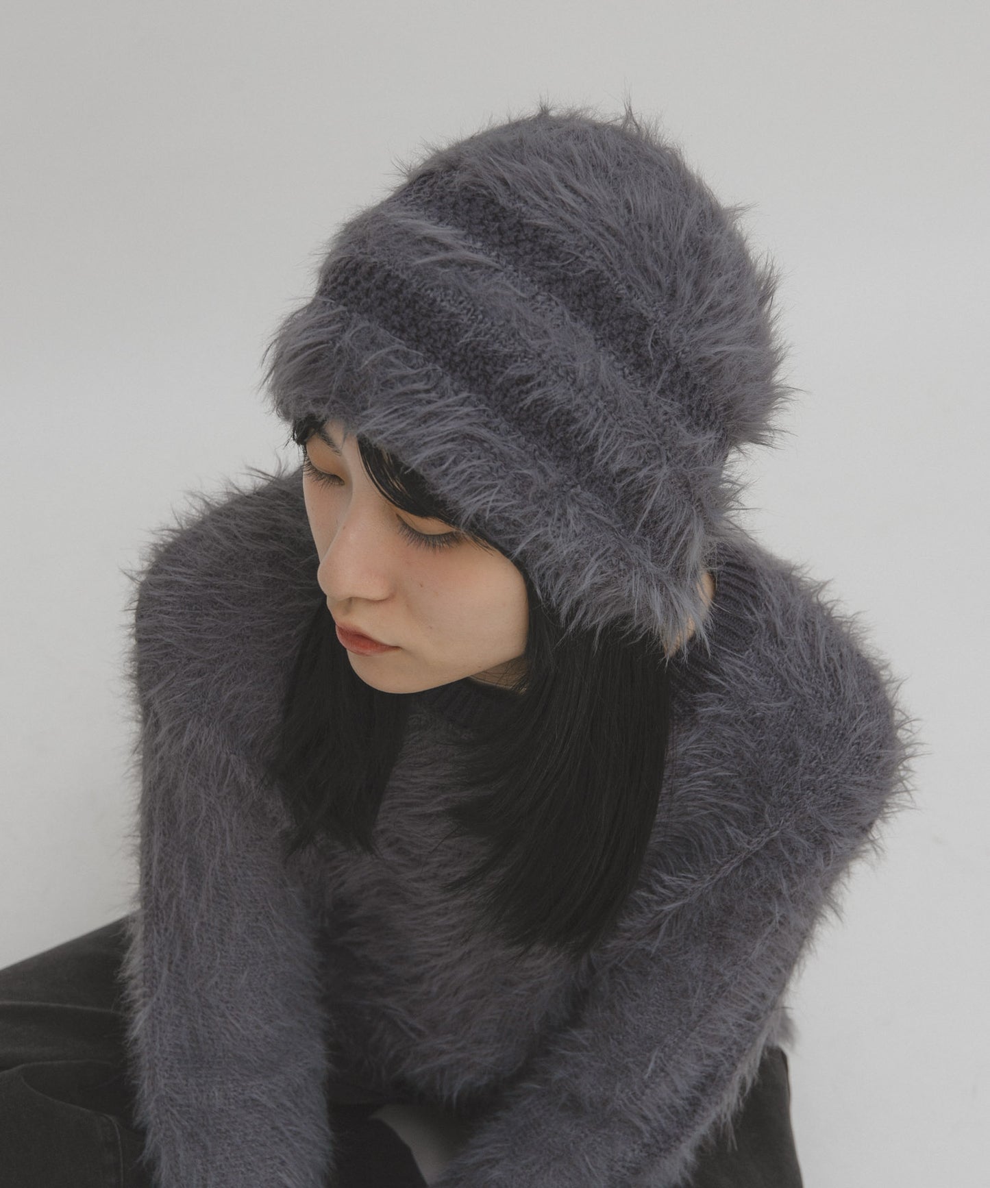 KBF line design shaggy knit beanie