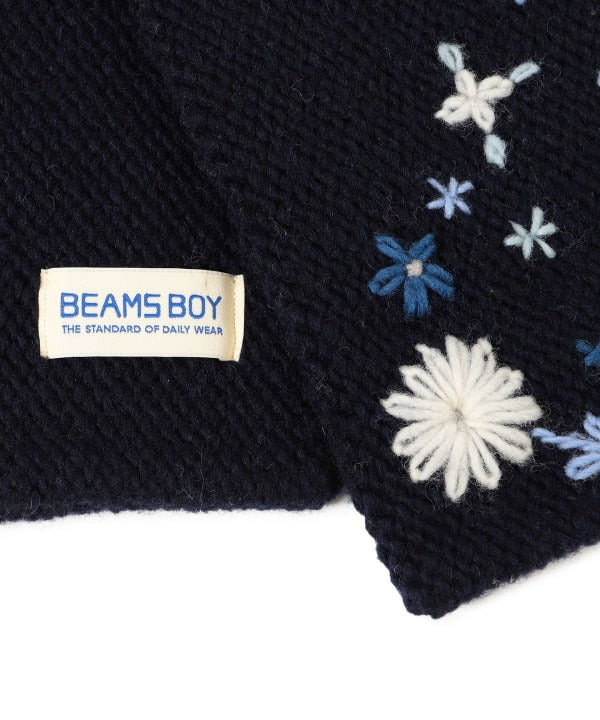 BEAMS BOY 100%羊毛花花刺繡頸巾