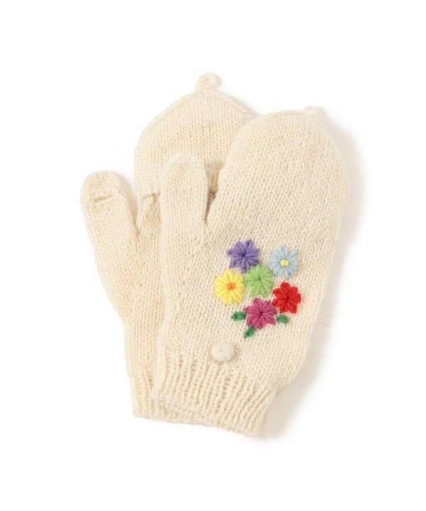 BEAMS BOY 100%羊毛花花刺繡手套