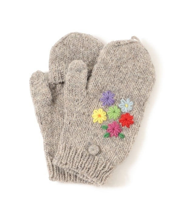 BEAMS BOY 100%羊毛花花刺繡手套