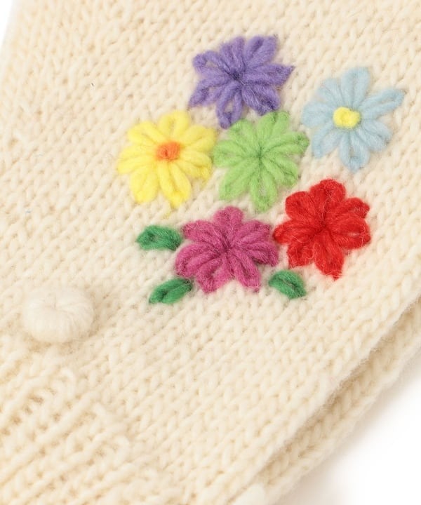BEAMS BOY 100%羊毛花花刺繡手套