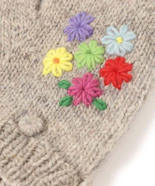 BEAMS BOY 100%羊毛花花刺繡手套