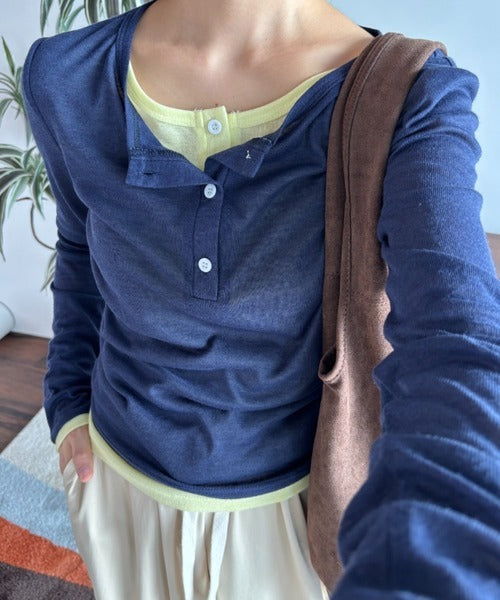 MERLOT 假兩件撞色TOP