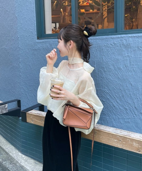 Hinari Sheer blouse with ribbon tie