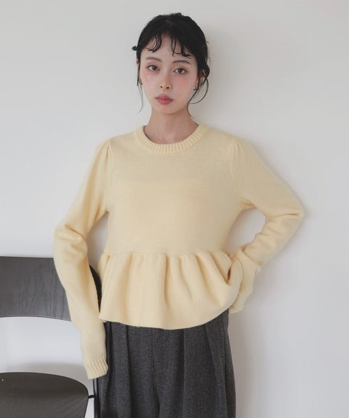 LIAN Peplum balloon knit pullover
