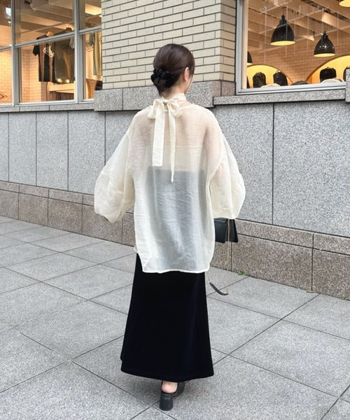 Hinari Sheer blouse with ribbon tie