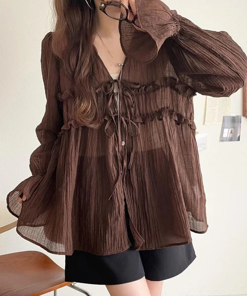 薄紗荷葉邊罩衫