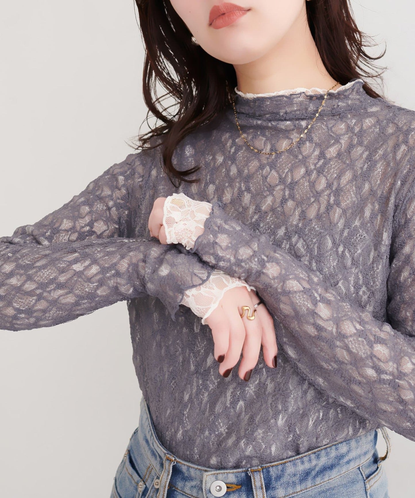 「高領 Version」natural couture 雙面兩色Lace Top