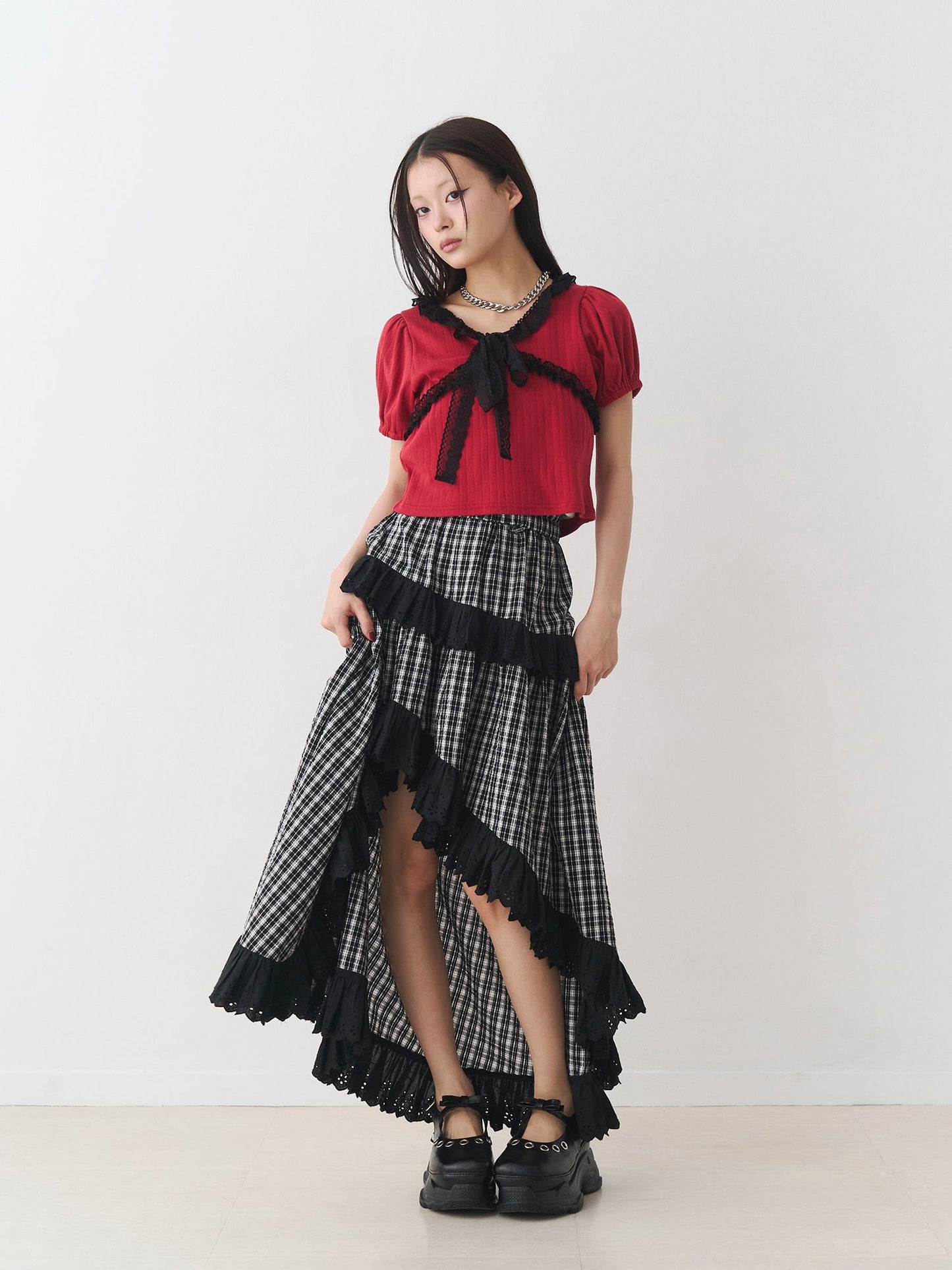 レースフリルアシメロングスカート