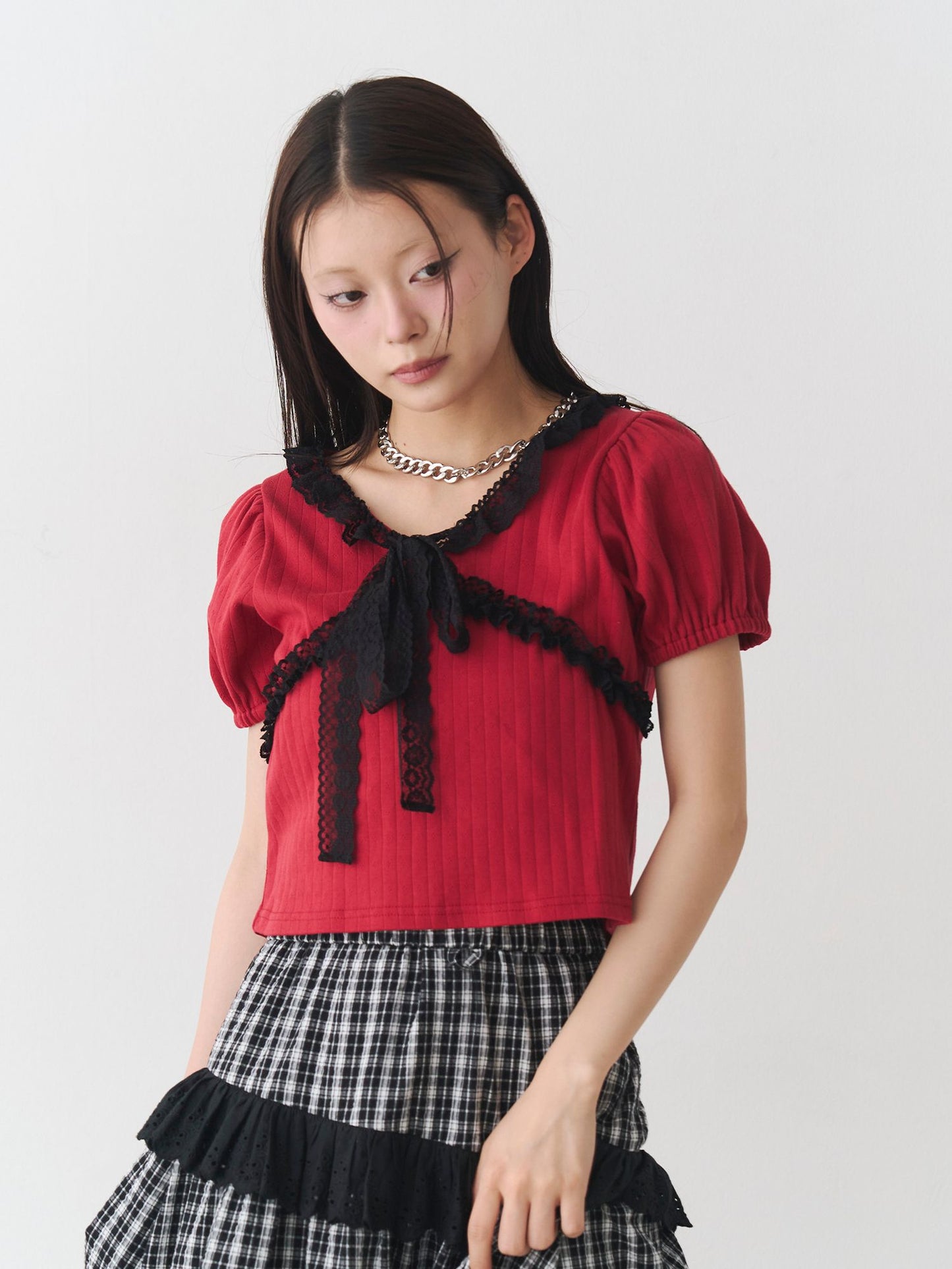 レースフリルアシメロングスカート