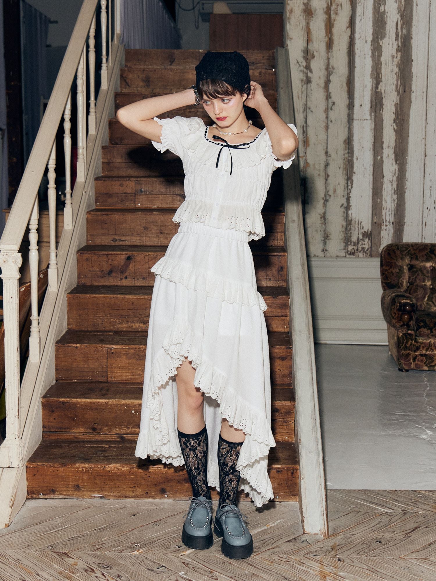 レースフリルアシメロングスカート