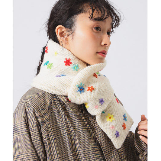 BEAMS BOY 100%羊毛花花刺繡頸巾