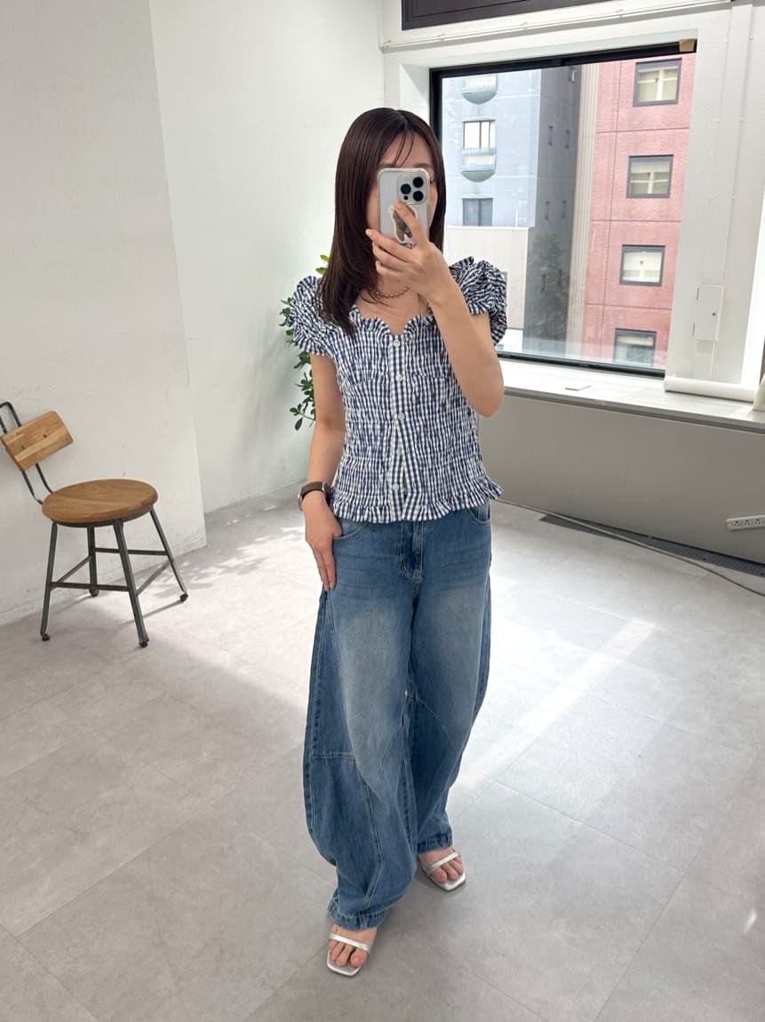 mystic 格紋 Shirred French blouse - Image 74