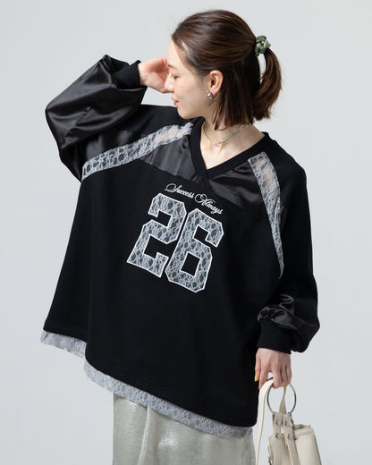 緞面Lace刺繡logo長袖球衣