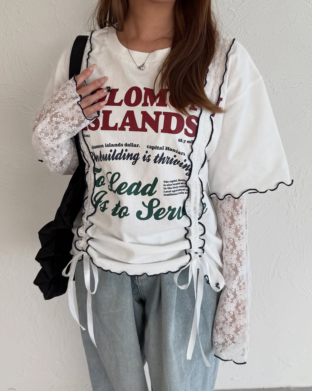 Kutir 連袖套Lace抽繩拼接Tee