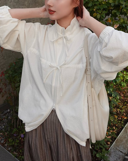 蝴蝶結雙拉鍊薄款外套🎀