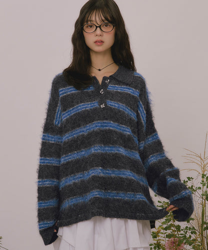 loin nuit striped pattern button knit - Image 10