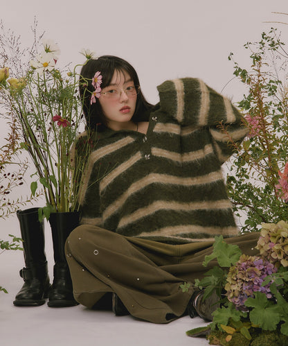 loin nuit striped pattern button knit - Image 110