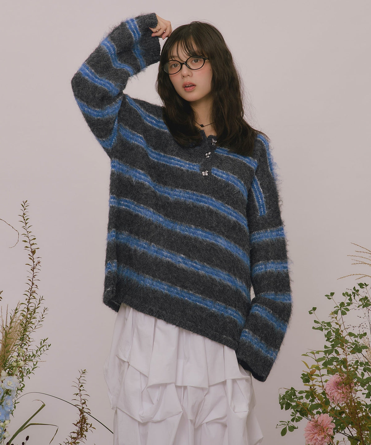 loin nuit striped pattern button knit - Image 12