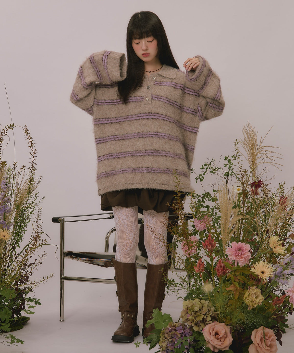 loin nuit striped pattern button knit - Image 41