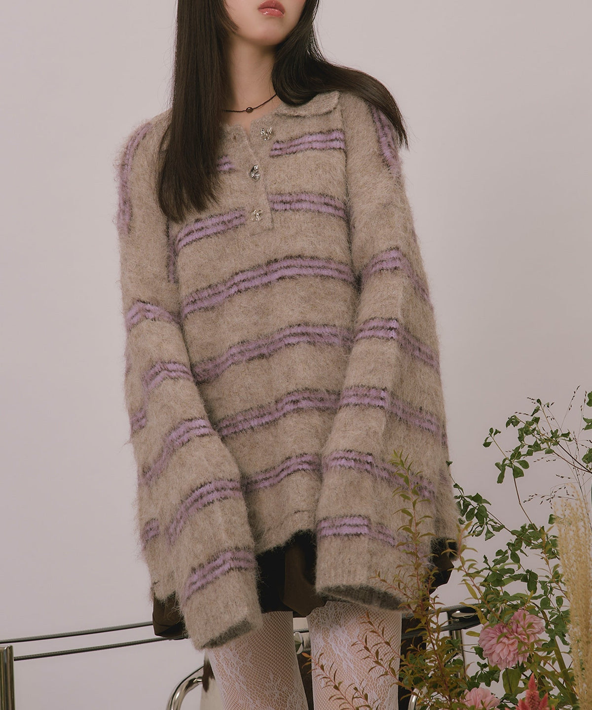 loin nuit striped pattern button knit - Image 43