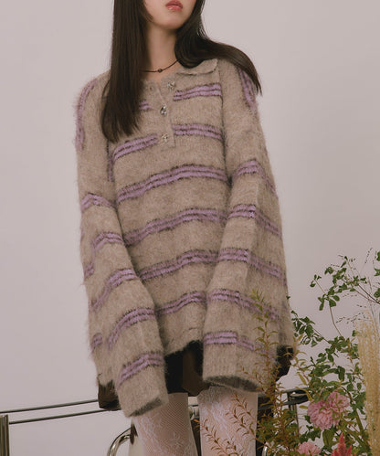 loin nuit striped pattern button knit - Image 43