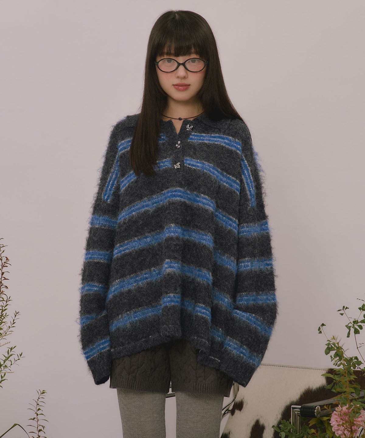 loin nuit striped pattern button knit - Image 5