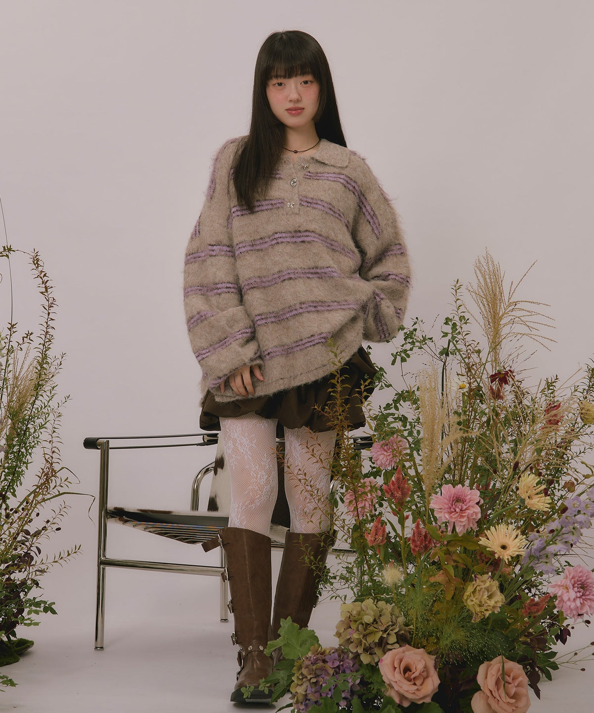 loin nuit striped pattern button knit - Image 53