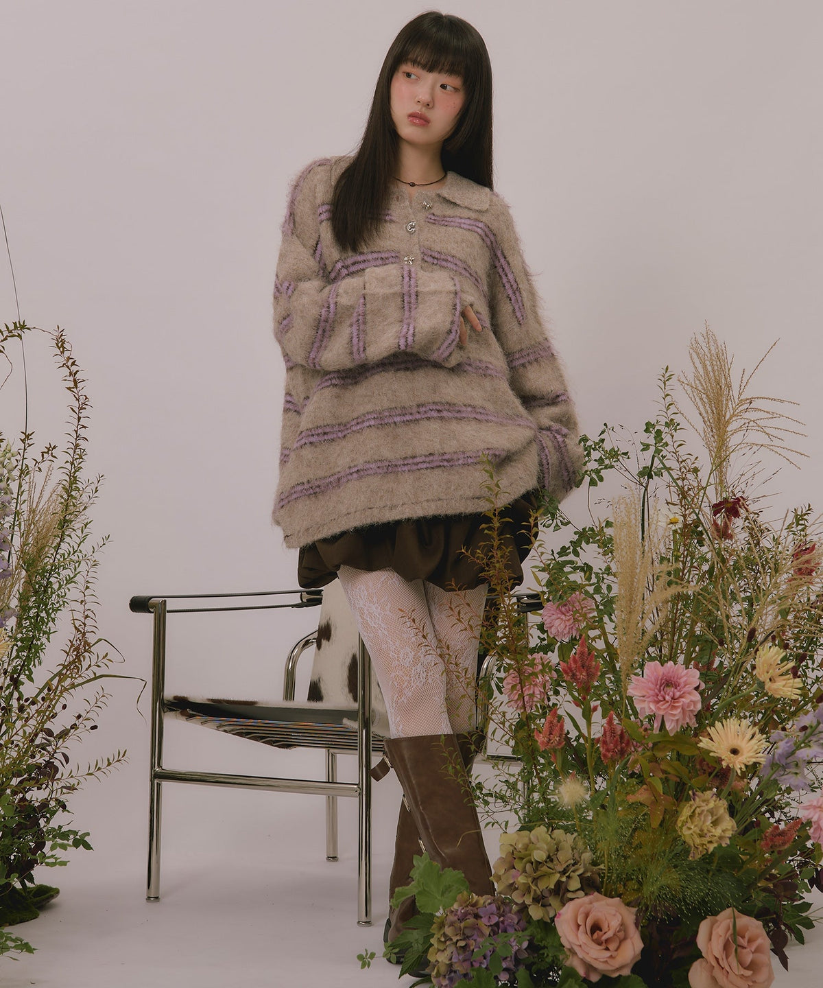 loin nuit striped pattern button knit - Image 56