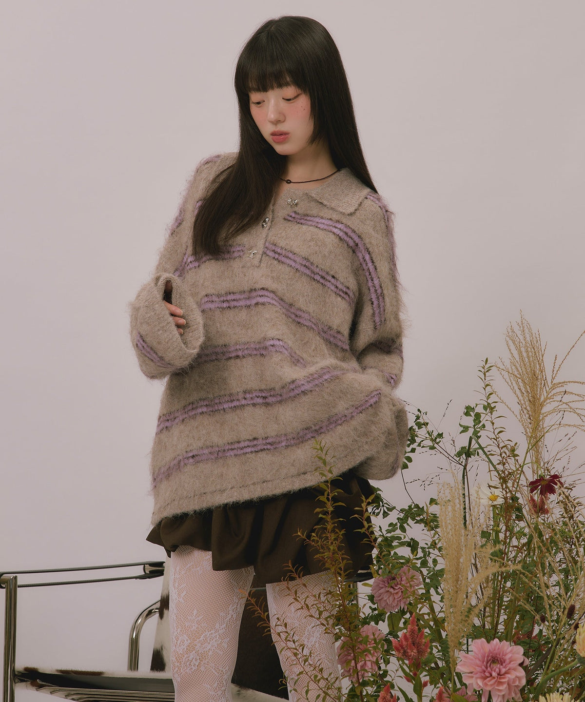 loin nuit striped pattern button knit - Image 59