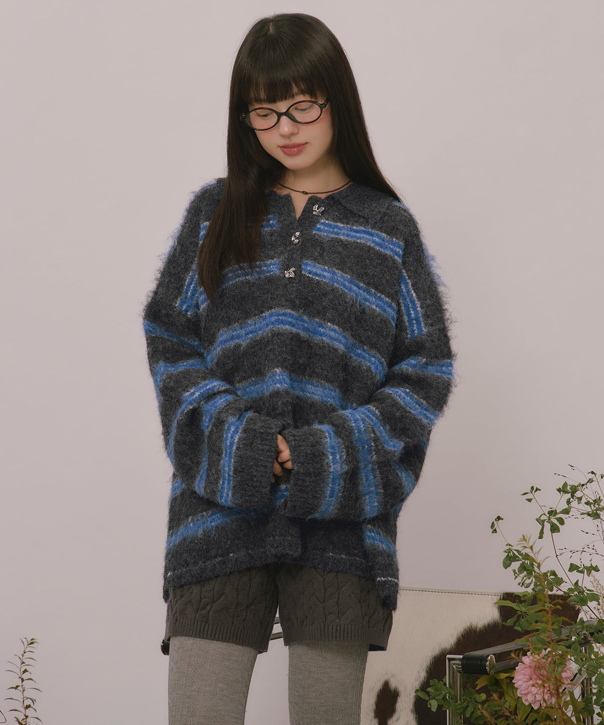 loin nuit striped pattern button knit - Image 7