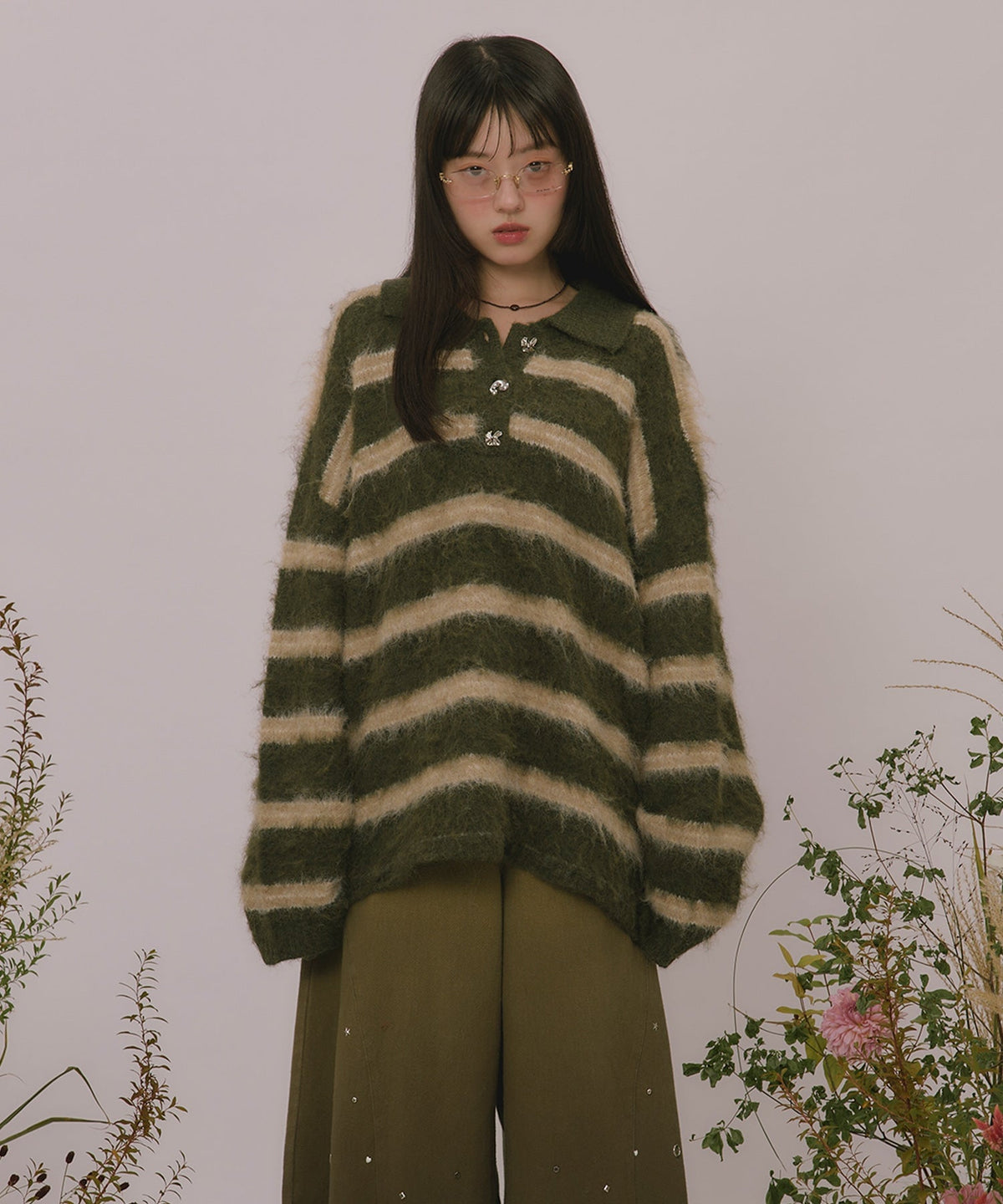 loin nuit striped pattern button knit - Image 86