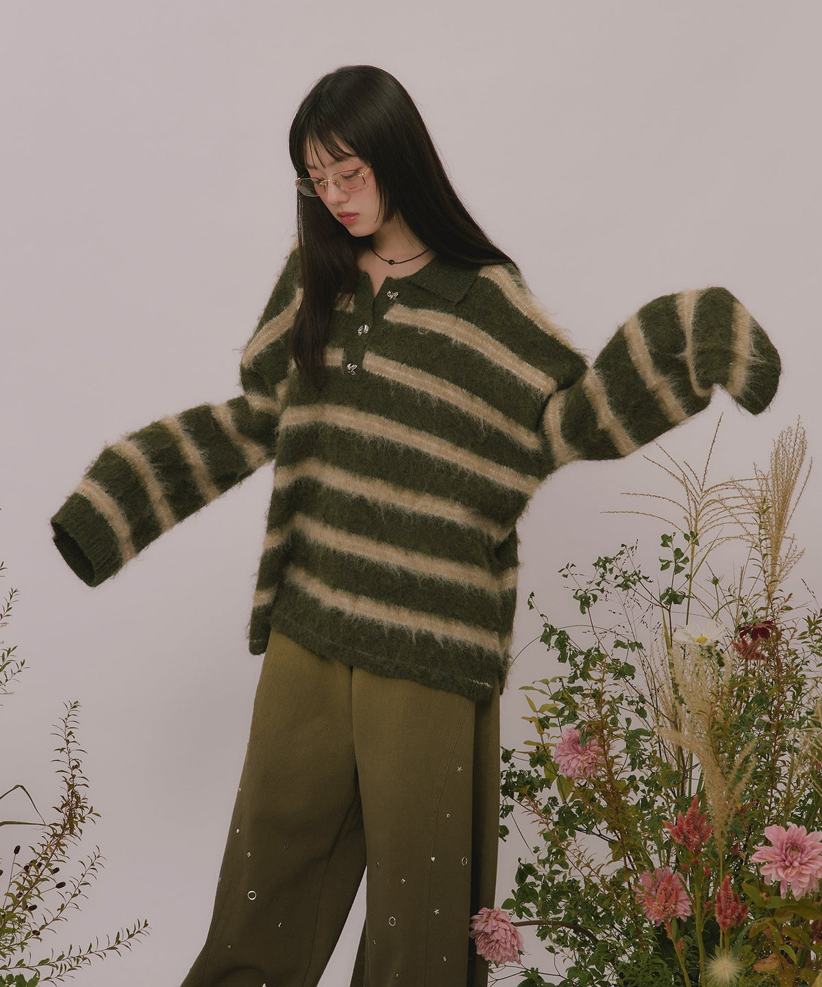 loin nuit striped pattern button knit - Image 88