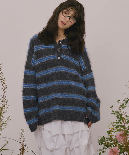 loin nuit striped pattern button knit - Image 9
