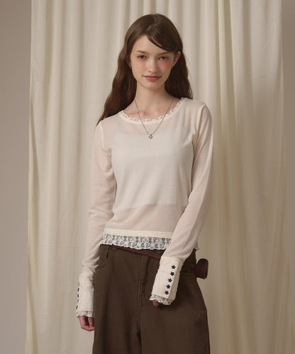 hazyl sheer sleeve design long T-shirt